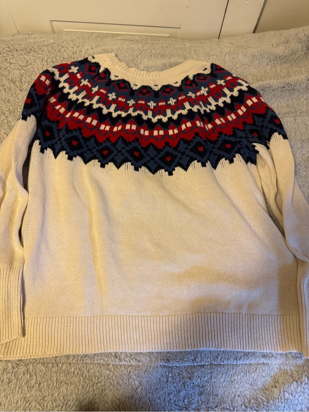 Chaps Fair Isle Yoke Sweater with Red & Navy Pattern